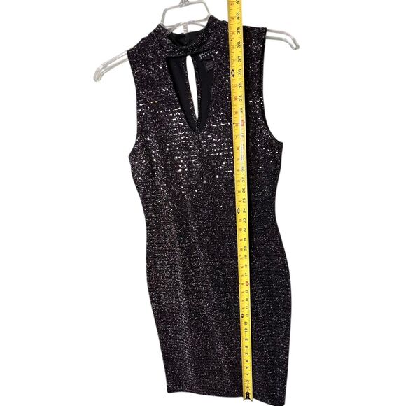 En Focus Studio Dress Womens 10 Black Silver Sequin Mock Neck Keyhole Cocktail - Picture 6 of 12